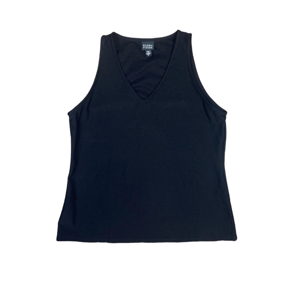 Eileen Fisher V-Neck Sleeveless Top Black Stretch Knit Women’s Small